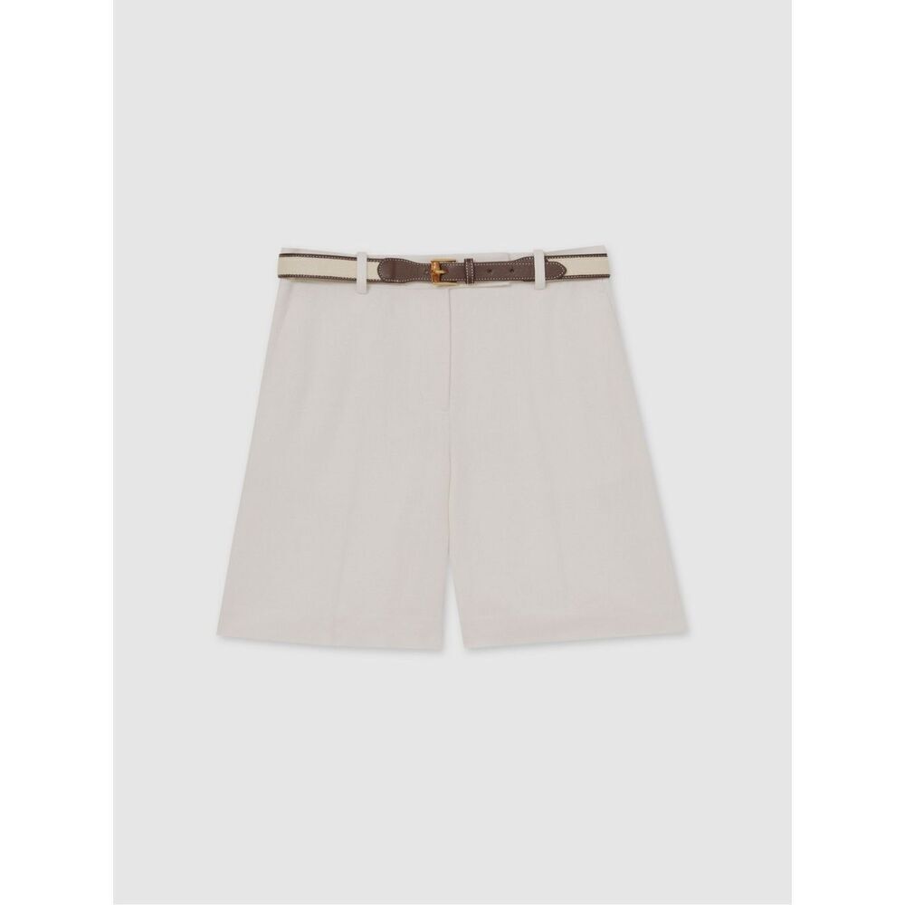 Reiss Women's White Devon Linen Blend Flat Front Bermuda Shorts Size 14 NWOT